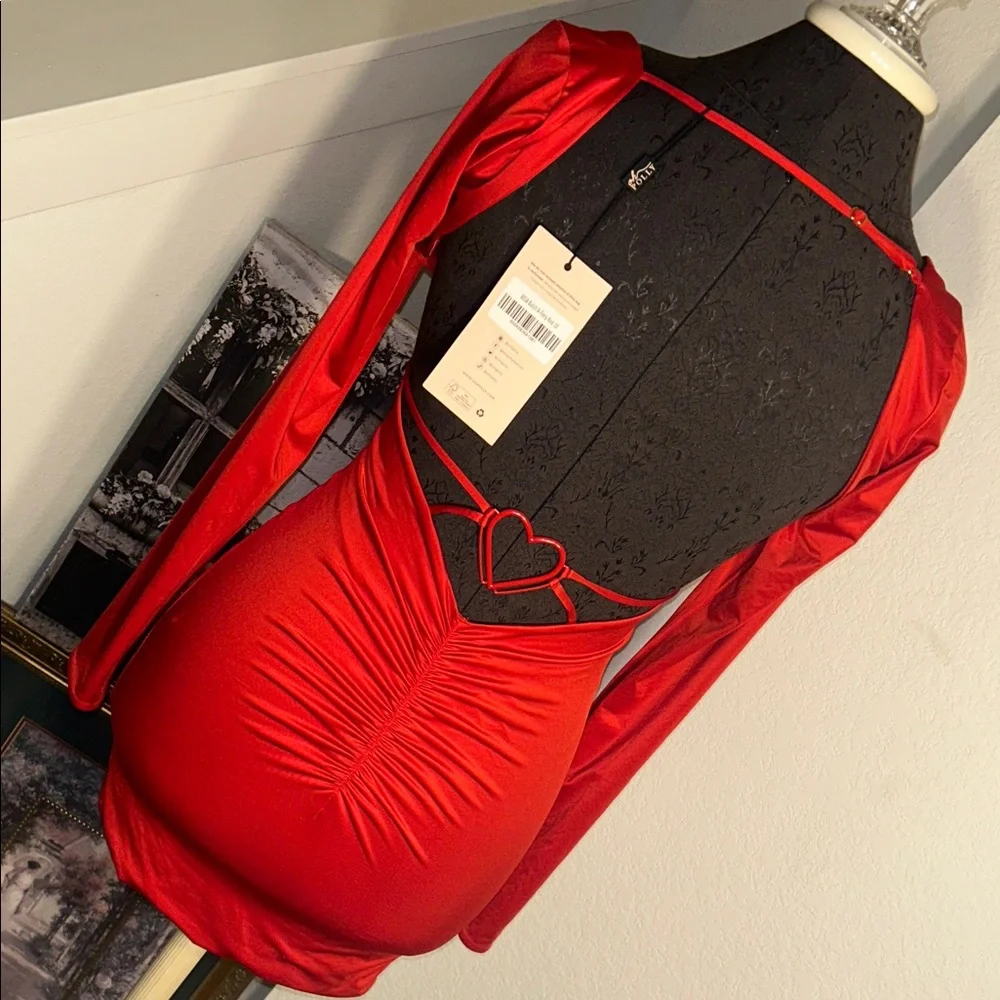 Oh Polly Vibrant Red Long Sleeve Sexy Dress - Picture 1 of 7